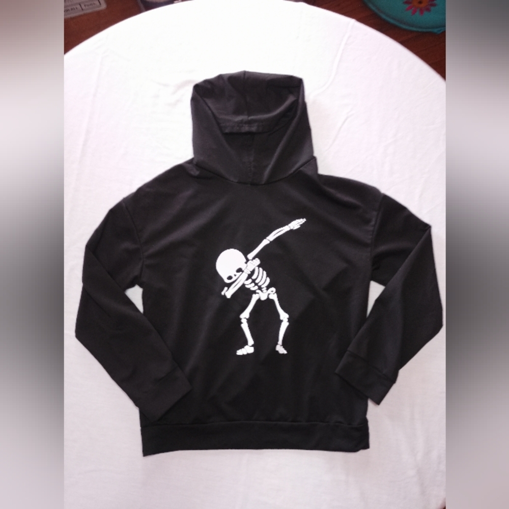 Lightweight Black Hoodie with Skeleton Dab Design